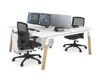 Quadro A Leg 2 Person Office Workstations - Wood Leg Cross Beam [1600L x 800W with Cable Scallop] - white leg, white, light grey echo panel (400H x 1600W)