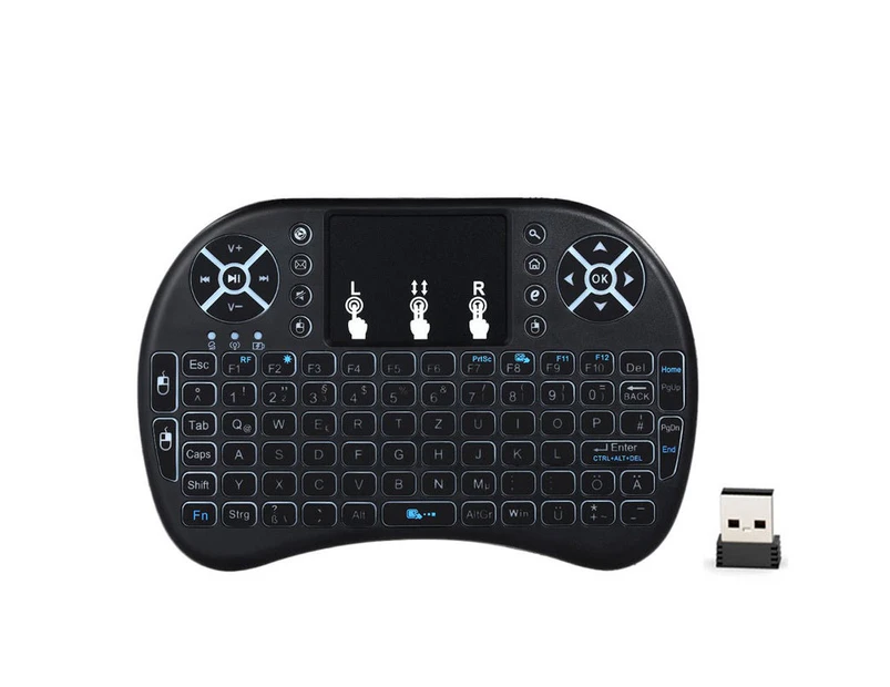 English Version Backlit 2.4Ghz Wireless Backlight Qwerty Keyboard Air Mouse Touchpad Handheld Remote Control Black