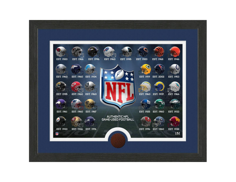 NFL Game Used Football Helmet Collection Frame 40x30cm - Multi