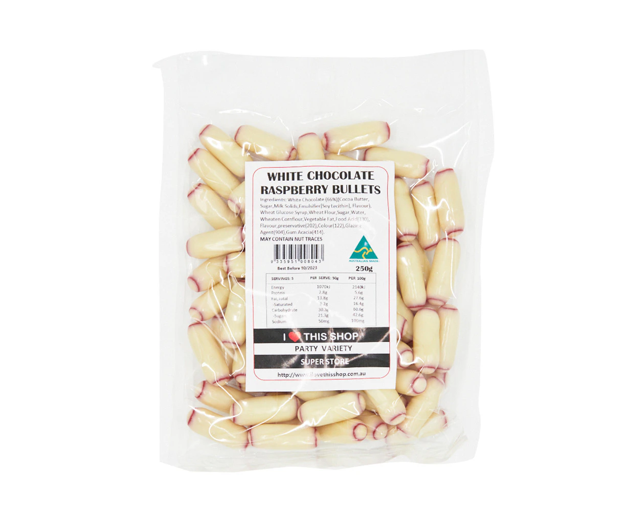 White Chocolate Raspberry Bullets 250g