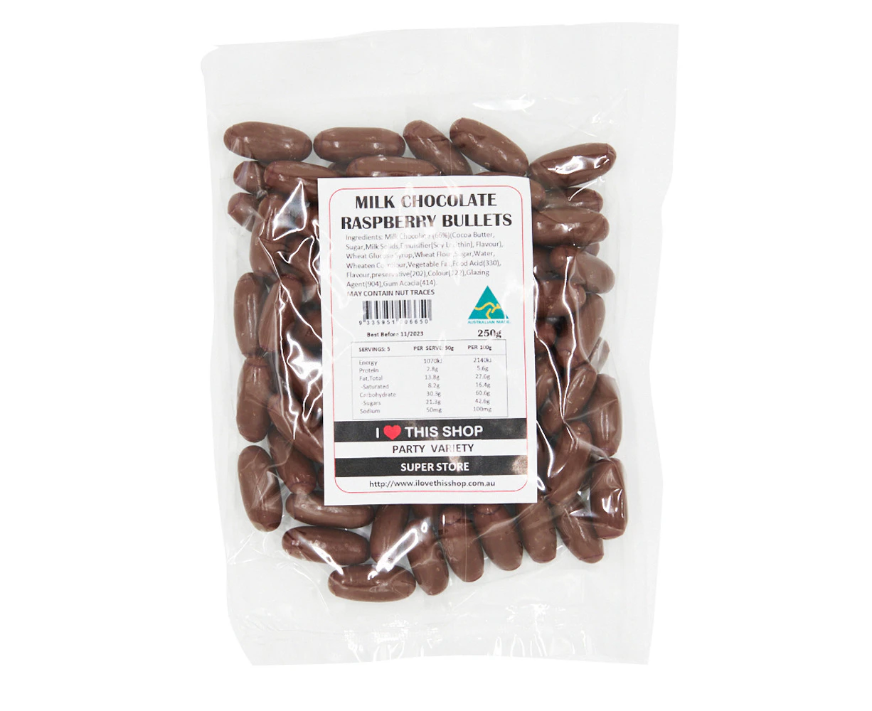 250g Milk Chocolate Raspberry Bullets