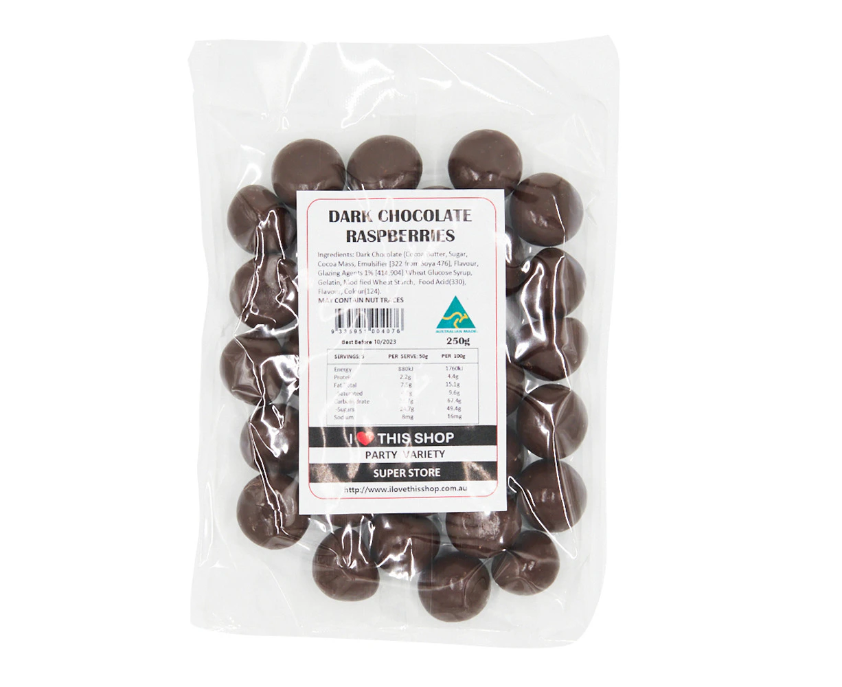 250g Dark Chocolate Raspberries