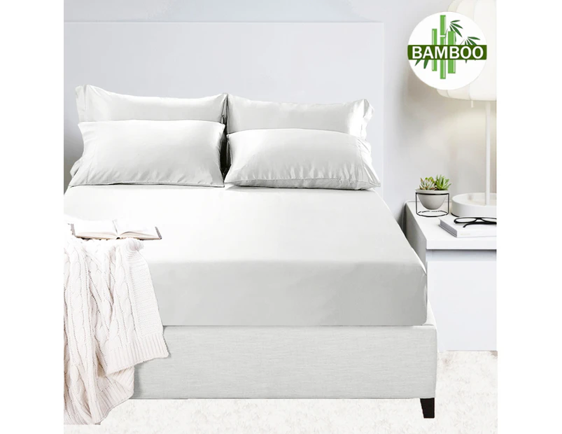 2000TC Bamboo Cooling Fitted Full Sheet Set White For Queen ,King, 50CM Wall Mega Queen ,50CM Mega King Size Bed