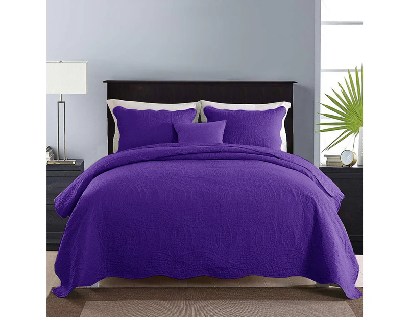 Queen King Super King Size Bed Embossed Coverlet Bedspread Set Comforter Quilt Purple