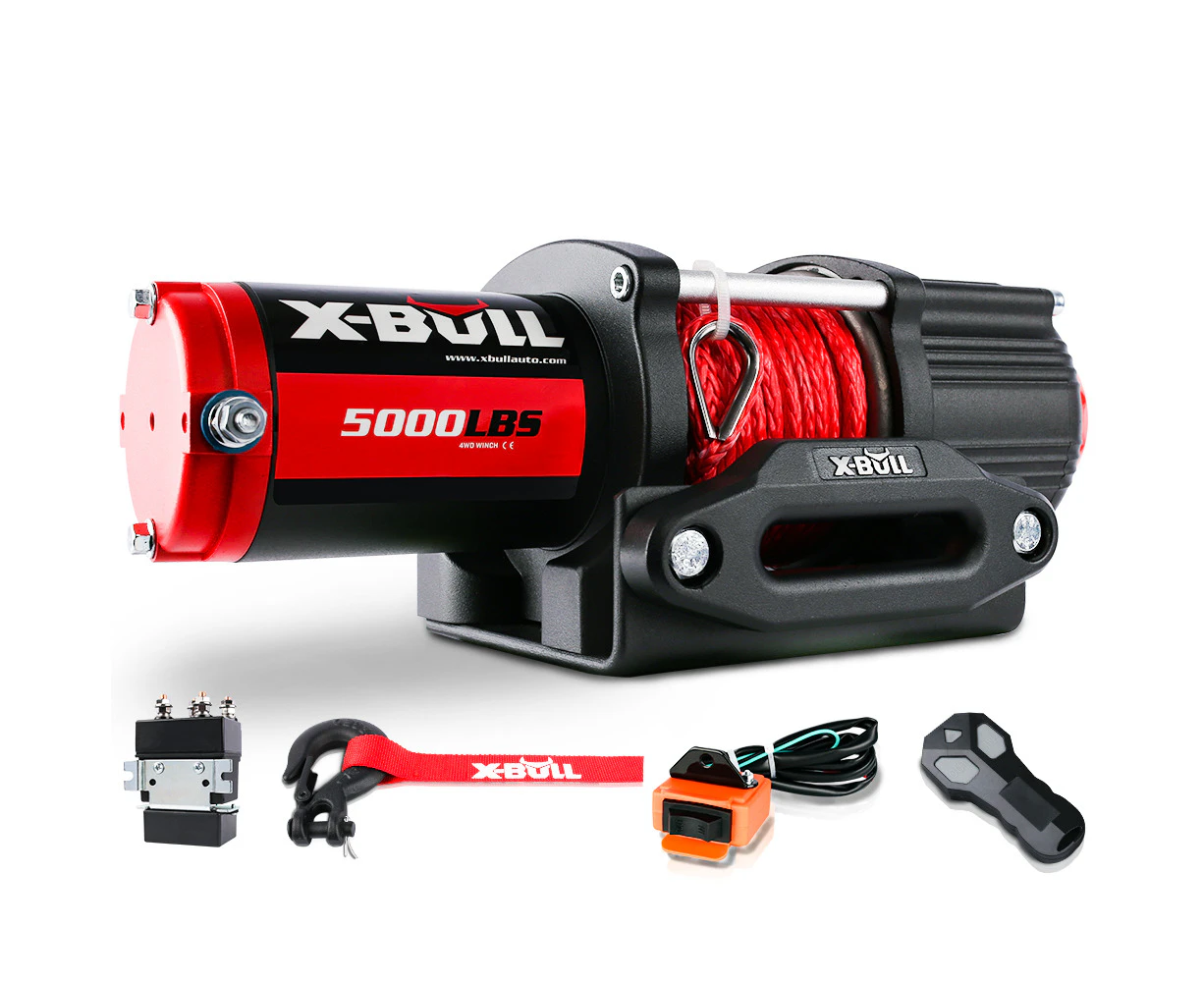 X-BULL Electric Winch 5000LB WInch 12V Synthetic Rope Trailer Winch Roof Rack UTV 4WD ATV