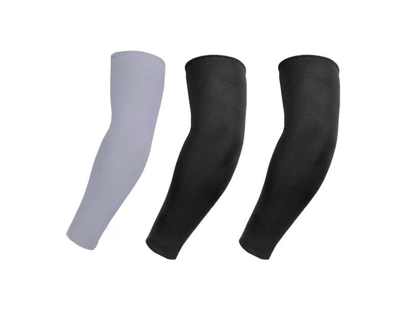 3 Pairs Cooling Sport Arm Stretch Sleeves Sun UV Protection Covers Cycling Golf - Black 2 + Grey 1
