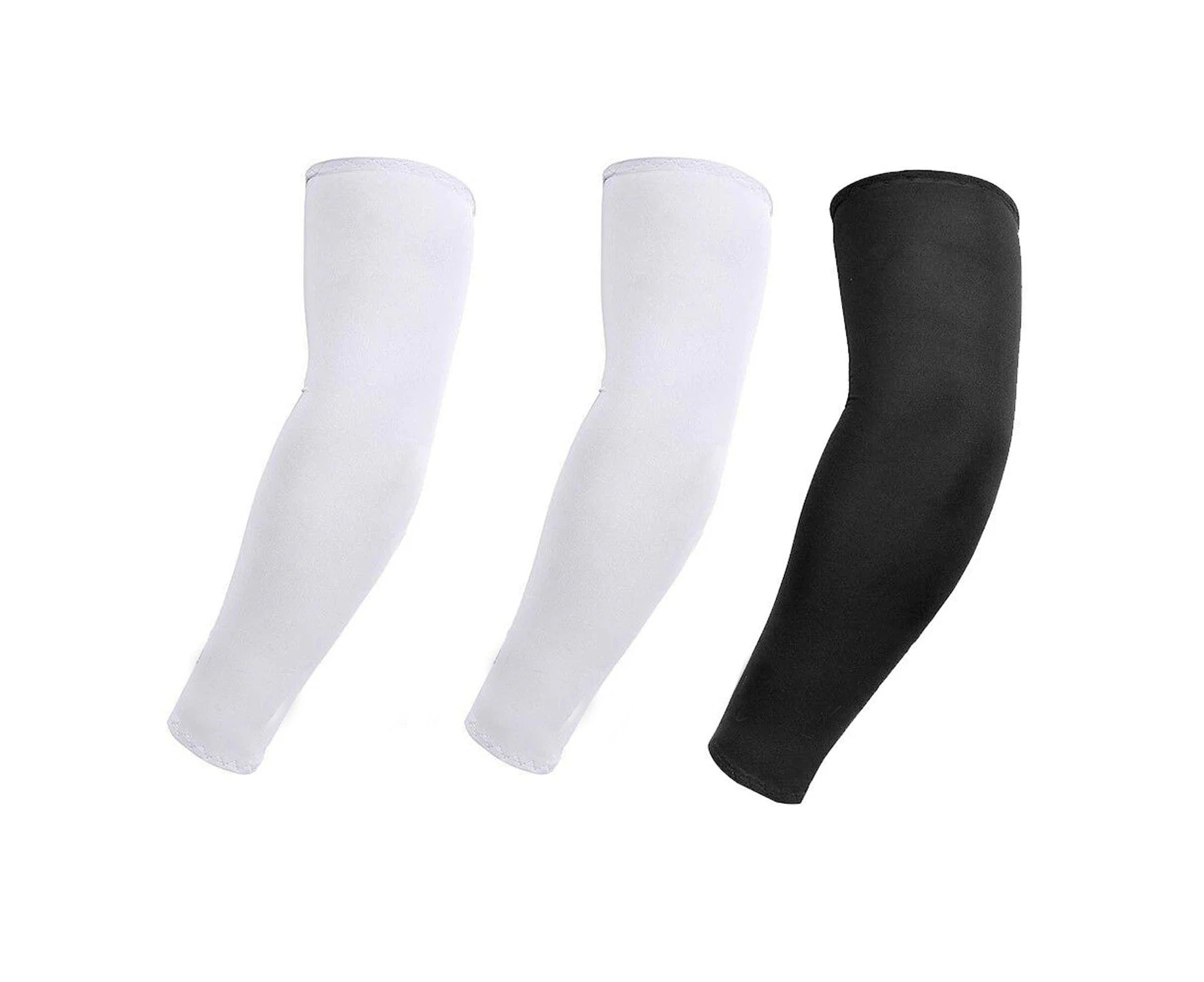 3 Pairs Cooling Sport Arm Stretch Sleeves Sun UV Protection Covers Cycling Golf - White 2 + Black 1