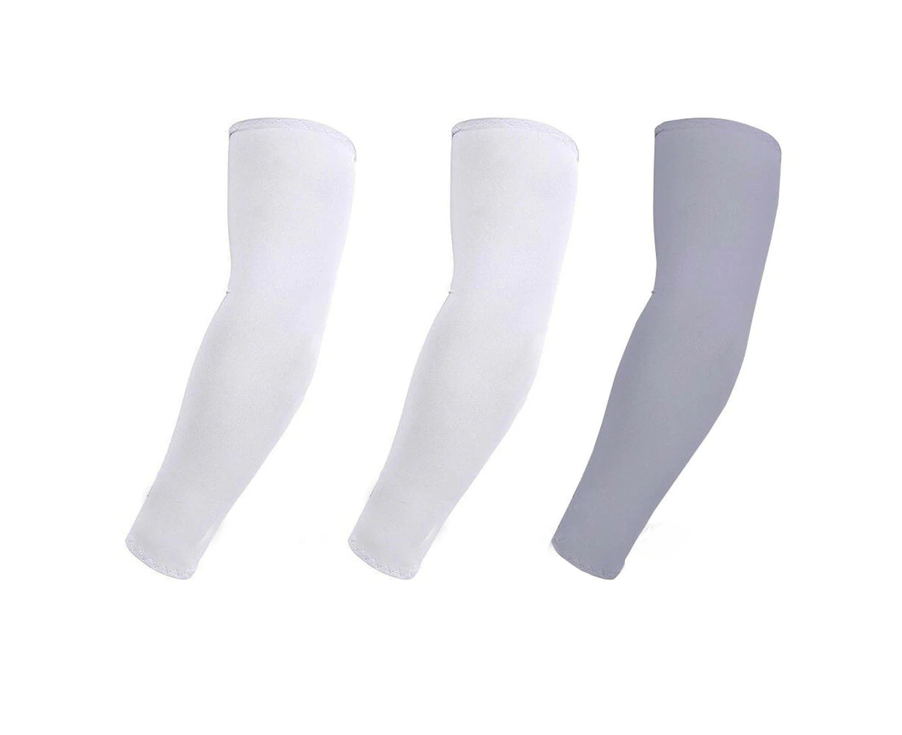 3 Pairs Cooling Sport Arm Stretch Sleeves Sun UV Protection Covers Cycling Golf - White 2 + Grey 1