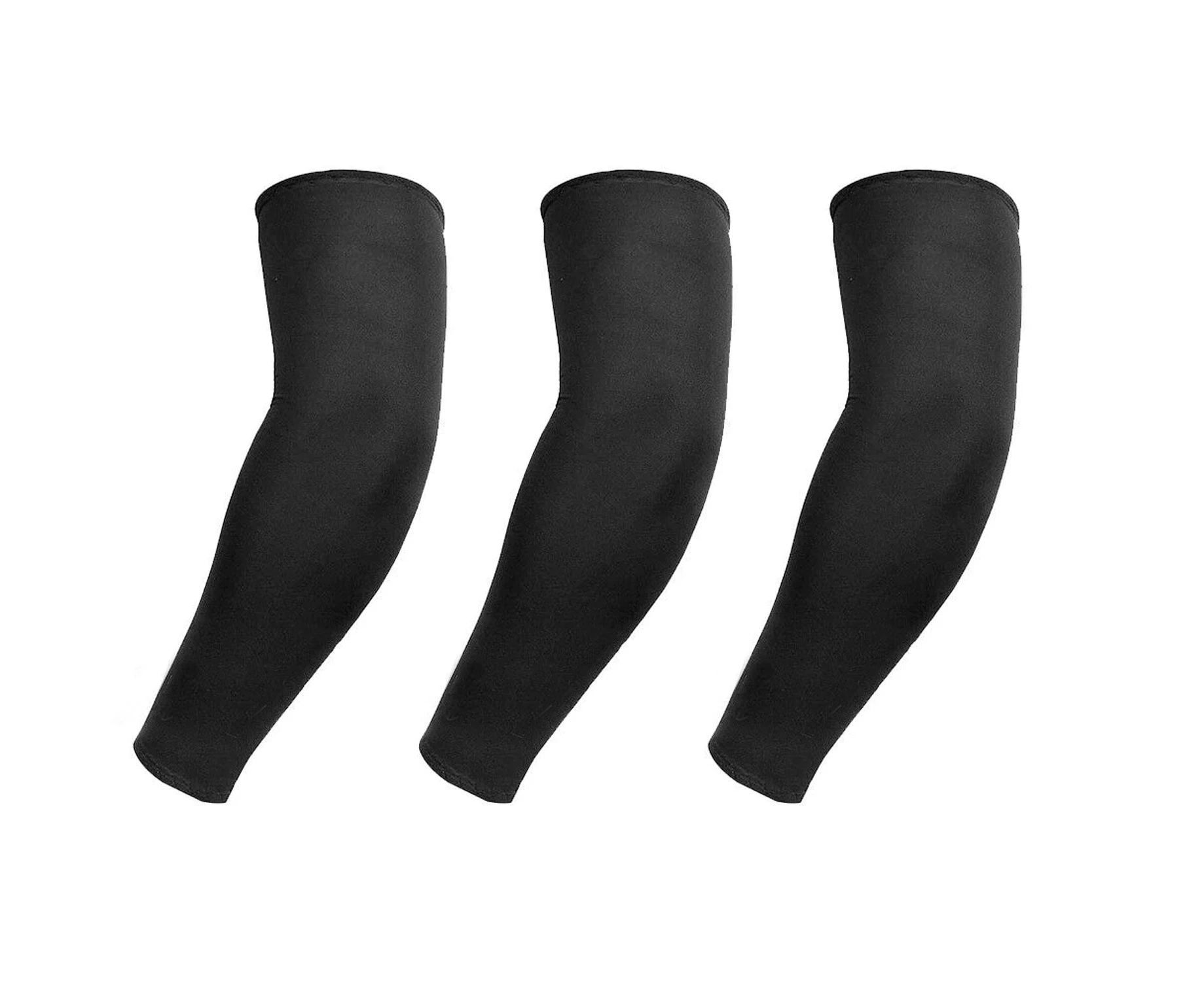 3 Pairs Cooling Sport Arm Stretch Sleeves Sun UV Protection Covers Cycling Golf - Black