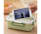 1.1L Lunch Box Sealed Compartment Large Capacity Microwavable Leak-proof Food Storage with Spoon Kids School Plastic Bento Container Office Worker-Green