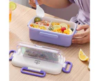 1.1L Lunch Box Sealed Compartment Large Capacity Microwavable Leak-proof Food Storage with Spoon Kids School Plastic Bento Container Office Worker-Purple