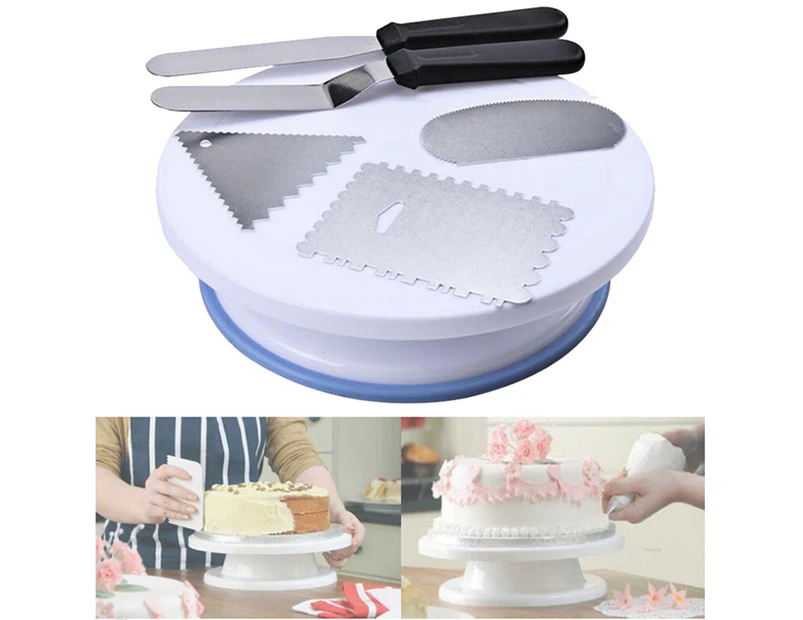 Cake Turntable Rotating Stand Icing Bench Scraper Lifter Board Baking Supply-White
