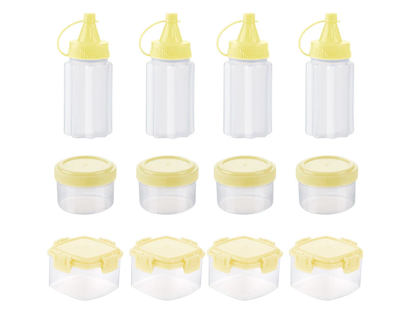 12 Pcs Mini Plastic Sauce Squeeze Bottle Seasoning Box Salad Dressing Containers Outdoor Barbecue Kitchen Accessories-yellow