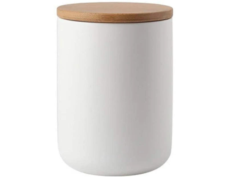 Ceramic Food Storage Jar Canister Modern Design Food Canisters with Airtight Seal Bamboo Lid-White