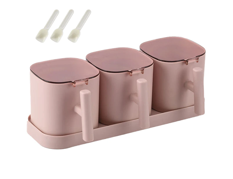 3 Pack Sugar Bowls Set with Spoons and Lids - High Capacity Spices-Pink
