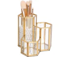 Decorative Makeup Brush Holder Pen Pencil Holder for Desk Organizer Gold Glass Cosmetic Display Cases Pot for Women Girls-