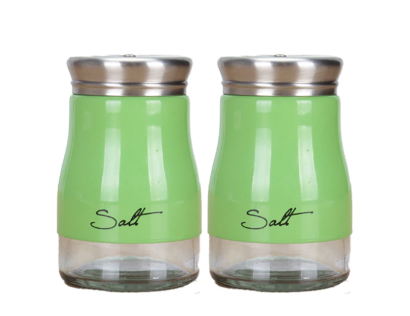 Stainless Steel Salt and Pepper Shakers with Glass Bottom, Modern Kitchen Accessories-green