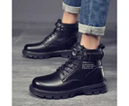 Men Ankle Boots Outdoor Leather Autumn Spring Non-Slip Walk Male Casual Flats Shoes - Black