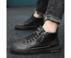 Men Ankle Boots Outdoor Leather Autumn Winter Non-Slip Walk Male Casual Flats - Black
