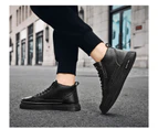 Men Ankle Boots Outdoor Leather Autumn Winter Non-Slip Walk Male Casual Flats - Black