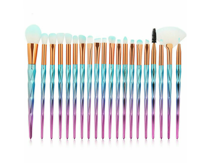 20 PCS Make-up Cosmetic Brushes Diamond Unicorn Eye Shadow Blending Brush Kit Blue Pink