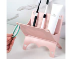 Desktop Storage Box Grooved Hook Foldable Hollow Out Design Multifunctional Bathroom Toothbrush Shelf Countertop Organizer Daily Use - Pink