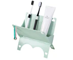 Desktop Storage Box Grooved Hook Foldable Hollow Out Design Multifunctional Bathroom Toothbrush Shelf Countertop Organizer Daily Use - Green