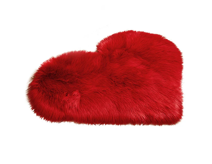 Heart Shape Soft Plush Fluffy Rug Anti-Slip Carpet Floor Mat Home Bedroom Decor - Red