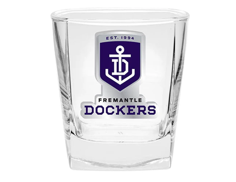 Set of 2 Fremantle Dockers Freo AFL Square Spirit Glasses with Metal Badge