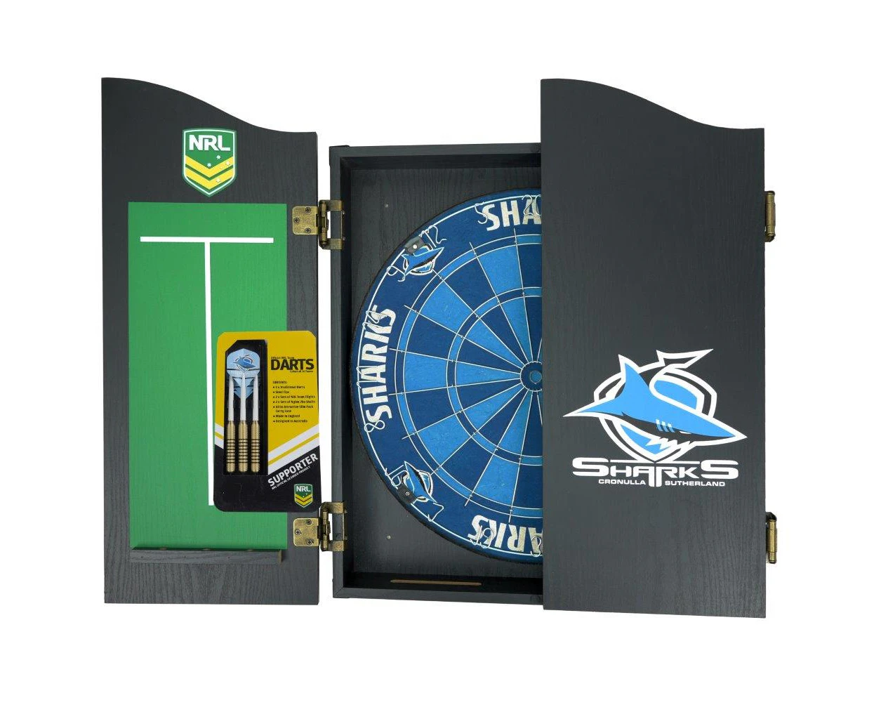 Cronulla Sharks NRL Dart Board and Cabinet Set