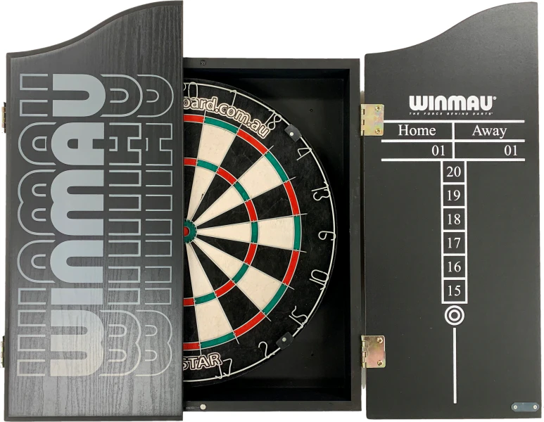 PRO STAR Micro Wire Dart board SET With Winmau Pro Line Black Dart Cabinet