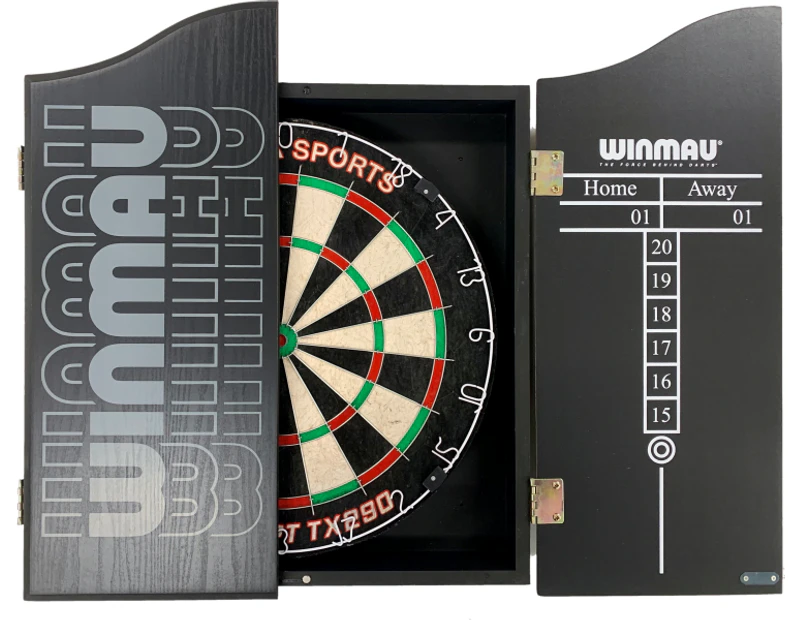 TX290 Dart Board Set with Winmau Pro Line Black Dart Cabinet + Darts