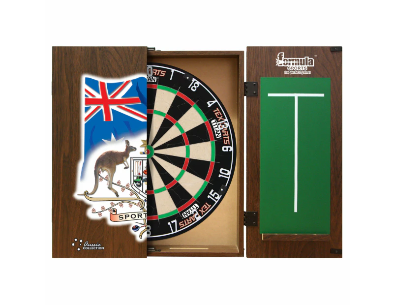 Tex Darts Titan Dart Board + Sports Bar Australian Coat of Arms Cabinet + Darts
