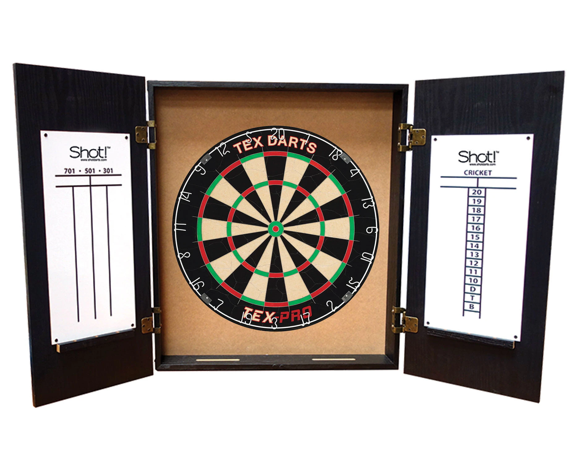 TEX PRO Bristle Dartboard + Quantum Dart Board Cabinet + Darts Set