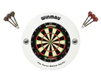 Winmau Blade 6 TRIPLE CORE Dart Board + White Printed Dartboard Surround + Darts