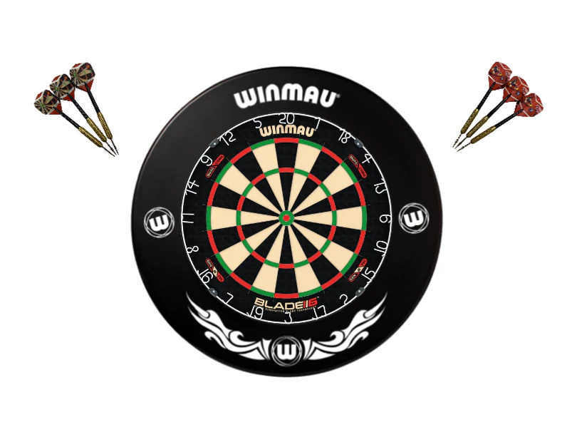 Winmau Blade 6 DUAL CORE Dart Board + Extreme Dartboard Surround + Darts