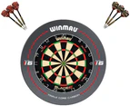 Winmau Blade 6 DUAL CORE Dart Board + BLADE 6 Grey Dartboard Surround + Darts