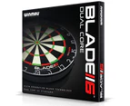 Winmau Blade 6 DUAL CORE Dart Board + Black Dartboard Surround + Darts