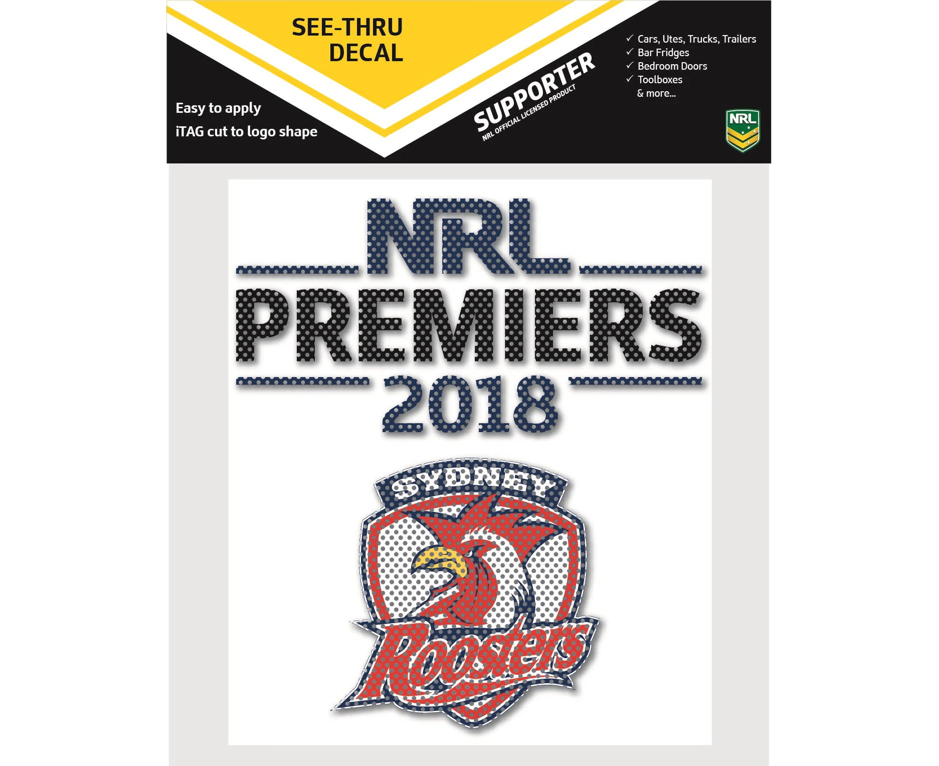 Sydney Roosters NRL 2018 Premiership Premiers Car Window See Through Sticker