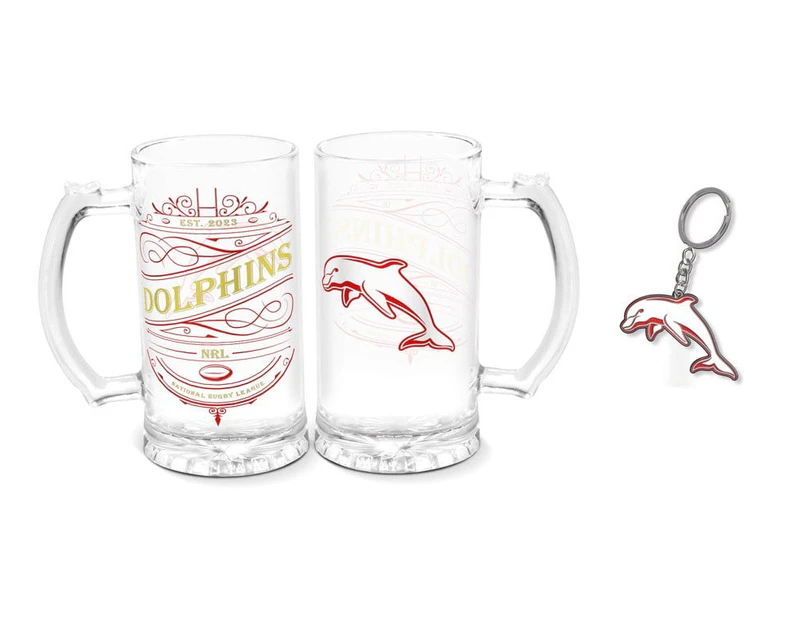 Dolphins NRL Glass Stein and Enamel Keyring Pack