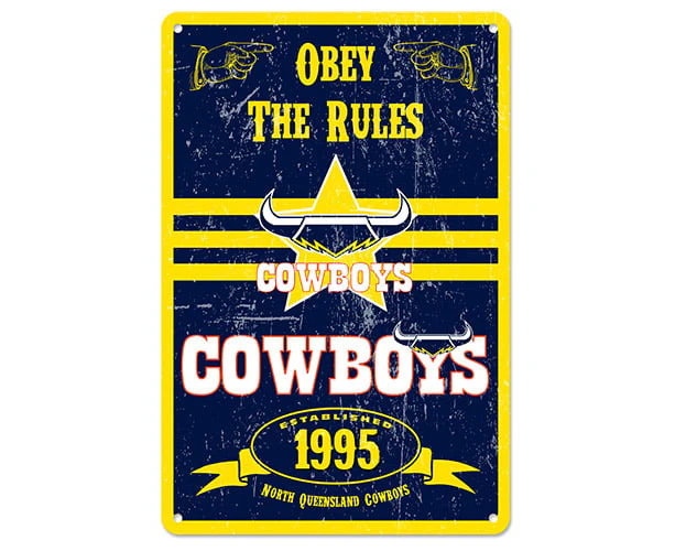 NRL Retro Supporter Tin Sign - North Queensland Cowboys - Man Cave - Heritage