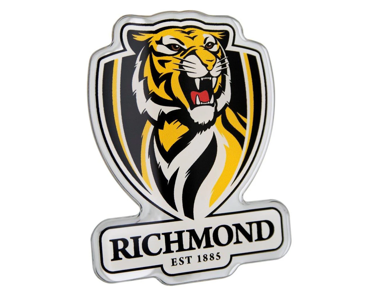 Richmond Tigers AFL Lensed Chrome Decal Badge - Cars, Bikes, Laptops, Most Flat Surfaces