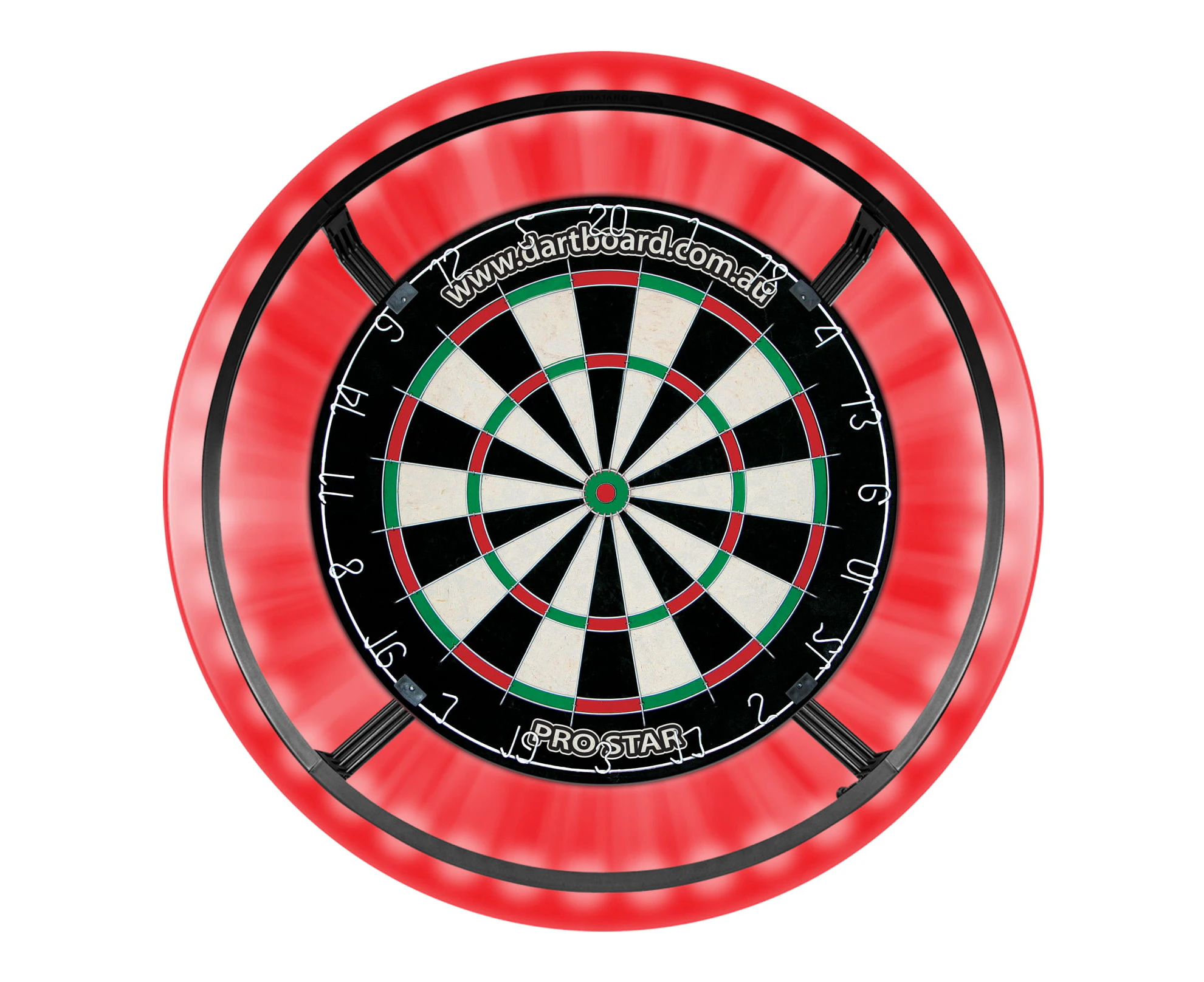 Pro Star Genuine Bristle Dart Board + RED Dartboard Surround + Target Corona Light + Darts