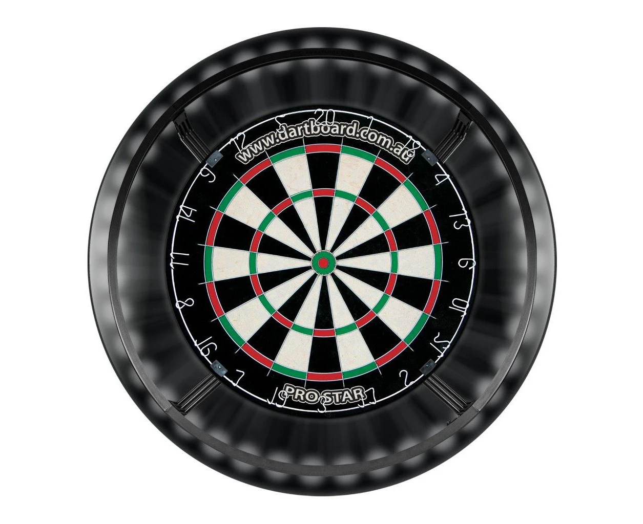 Pro Star Genuine Bristle Dart Board and BLACK Dartboard Surround and Target Corona Light with Darts