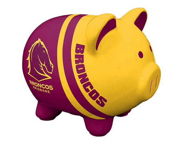 Brisbane Broncos NRL Dolomite Piggy Bank Money Box with Coin Slot