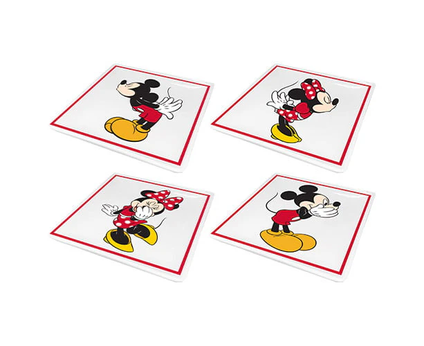 Disney Mickey and Minnie Mouse Cartoon Set of 4 Ceramic Plates