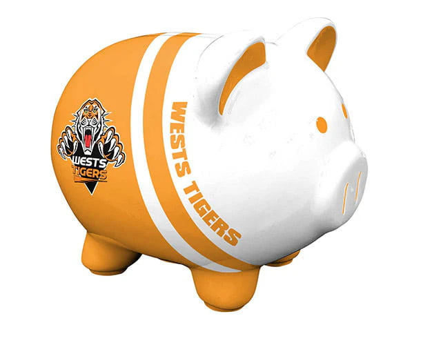 Wests Tigers NRL Dolomite Piggy Bank Money Box with Coin Slot