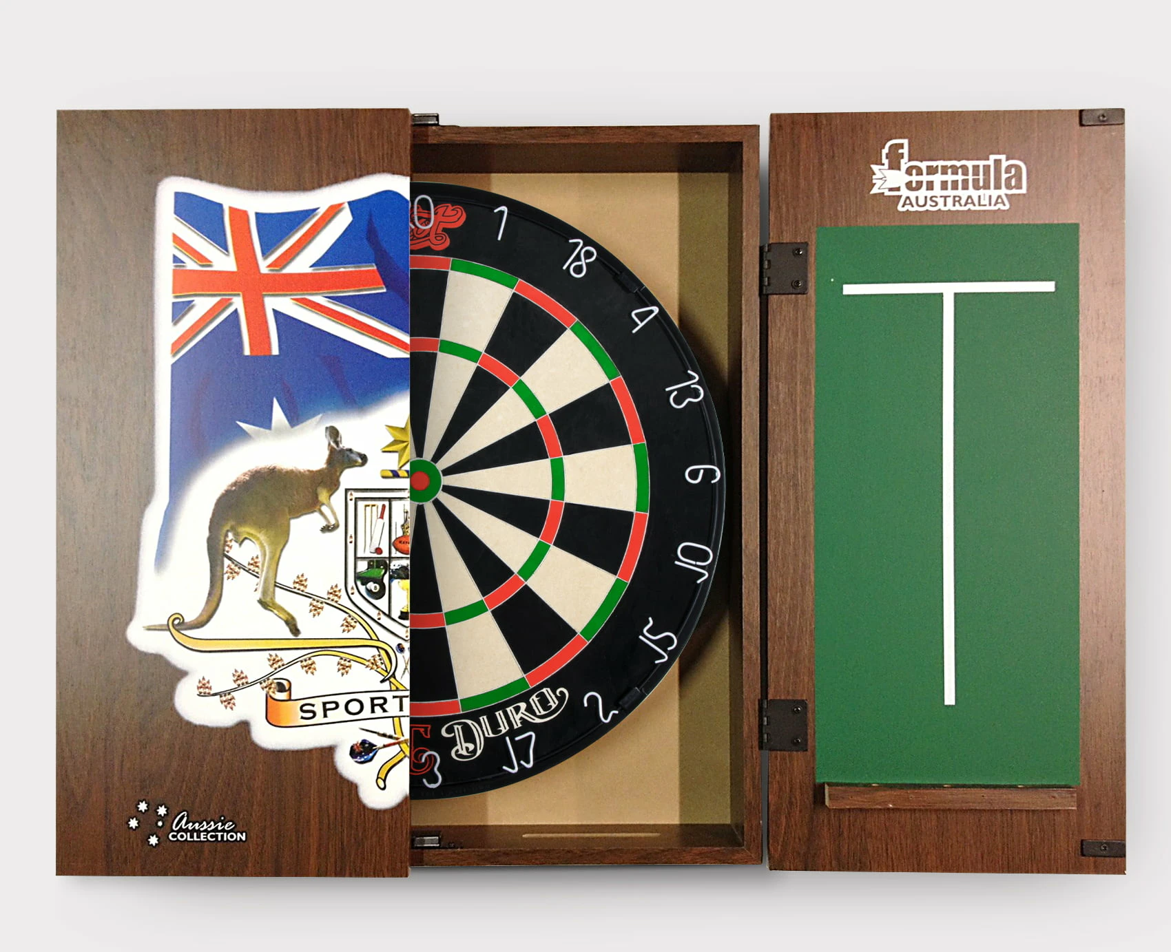 SHOT DARTS Bandit Duro Bristle Dart Board + Australian Coat of Arms Cabinet + Darts