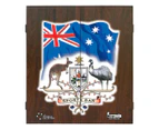 SHOT DARTS Bandit Duro Bristle Dart Board + Australian Coat of Arms Cabinet + Darts