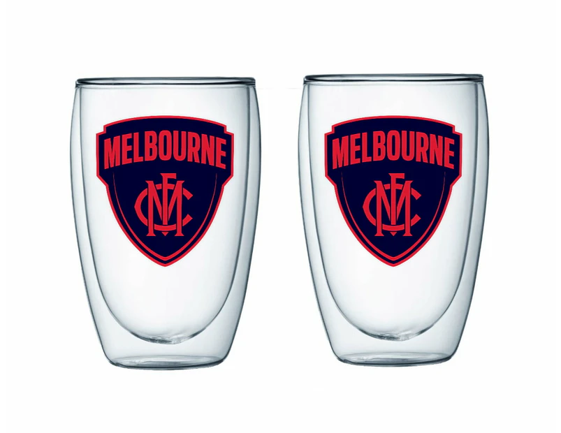 Melbourne Demons AFL Set of 2 Double Wall Glasses Tea Coffee Spirits